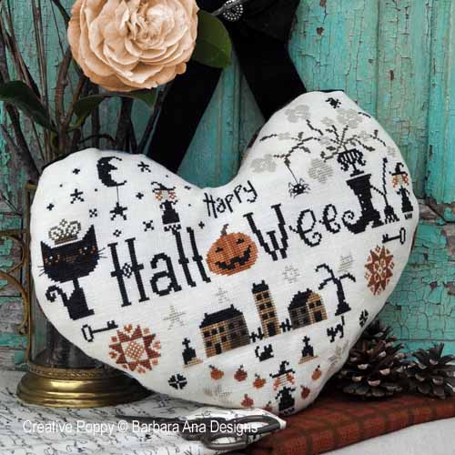 Le coeur de Halloween, grille de broderie, création Barbara Ana