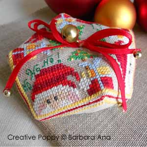Ruban décoration Noël avec double noeud et embouts perles - monté sur biscornu