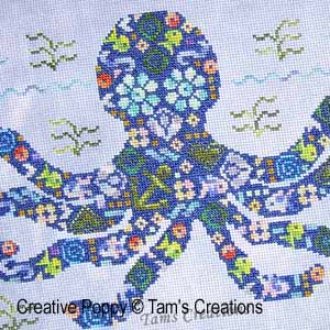 Octopatches, le poulpe en patch, grille de broderie, création Tams Creations, zoom 1