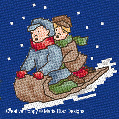 Noël autrefois - les enfants broderie point de croix, création Maria Diaz, zoom3