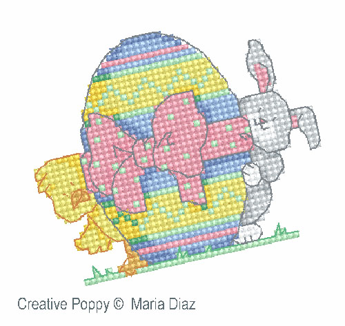 Poussin et lapin de Pâques broderie point de croix, création Maria Diaz, zoom2