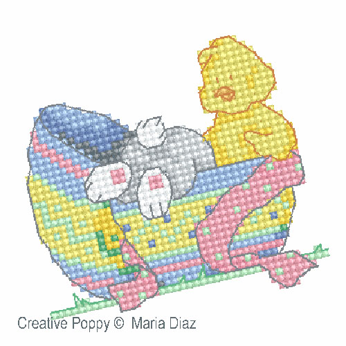 Poussin et lapin de Pâques broderie point de croix, création Maria Diaz, zoom1