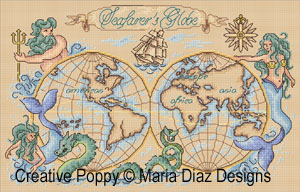 Carte marine, grille de broderie, création Maria Diaz