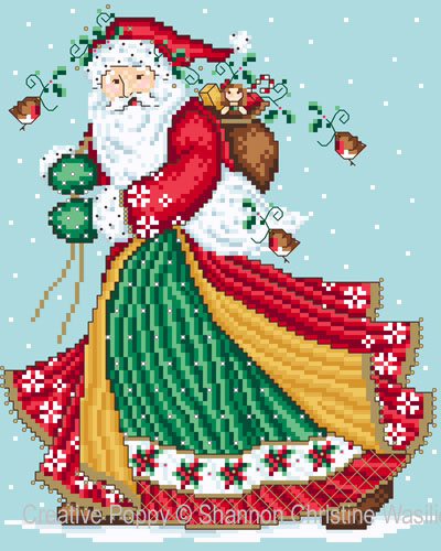 Le Père Noël joyeux, grille de broderie, création Shannon Christine Wasilieff