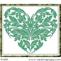 Un coeur en feuilles d\'Acanthe - grille point de croix - création Alessandra Adelaide - AAN (zoom 3)