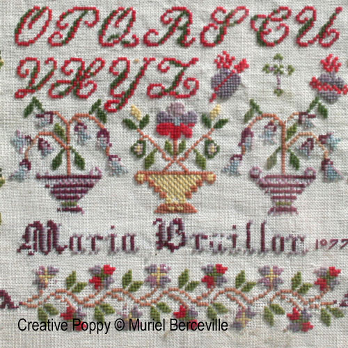 Marquoir ancien - Maria Braillon 1877 - transposé au point de croix  - par Muriel Berceville (zoom 3)