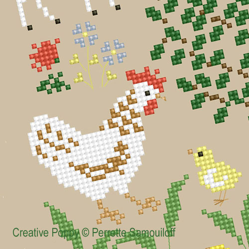 Maman et bébé animaux (grand modèle) - grille point de croix - création Perrette Samouiloff (zoom 3)