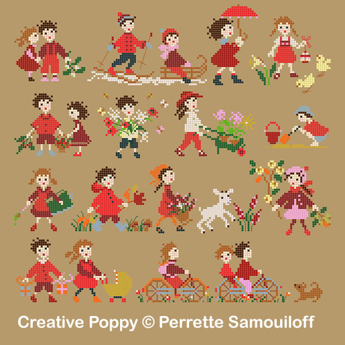 Collection Bonheurs d\'enfance - Rouge - grille point de croix - création Perrette Samouiloff (zoom 4)