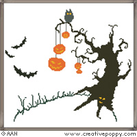 L&#039;arbre de Halloween - grille point de croix - cr&eacute;ation Alessandra Adelaide - AAN