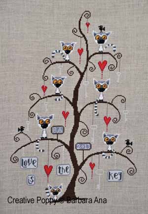<b>L'arbre aux lemurs (Love is the key)</b><br>grille point de croix<br>création <b>Barbara Ana</b>