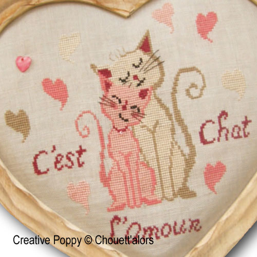 Grille de Broderie point de croix, Duo de chats (C&#039;est chat l&#039;amour), cr&eacute;ation Chouettalors