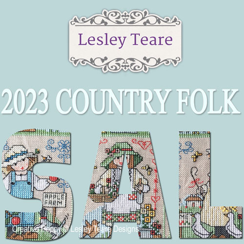 Country Folk, grille de broderie par abonnement, création Lesley Teare