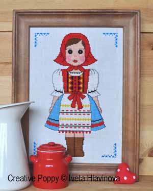 <b>Costume folklorique au foulard rouge</b><br>grille point de croix<br>création <b>Iveta Hlavinova</b>