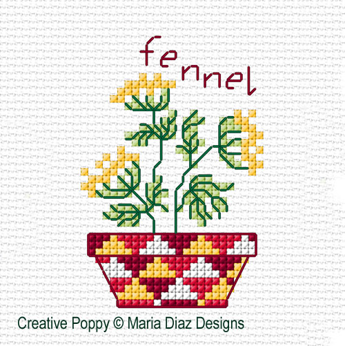 Petits pots d\'herbes aromatiques - grille point de croix - création Maria Diaz (zoom 2)
