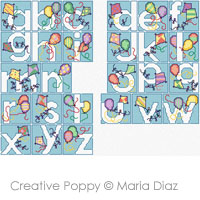 Alphabet aux ballons et cerfs-volants - grille point de croix - cr&eacute;ation Maria Diaz