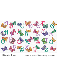 <b>Alphabet aux papillons</b><br>grille point de croix<br>création <b>Maria Diaz</b>