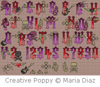 Alphabet Gothique Rock - grille point de croix - création Maria Diaz