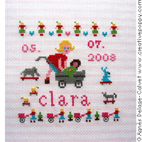 <b>Clara - tableau de naissance</b><br>grille point de croix<br>création <b>Agnès Delage-Calvet</b>