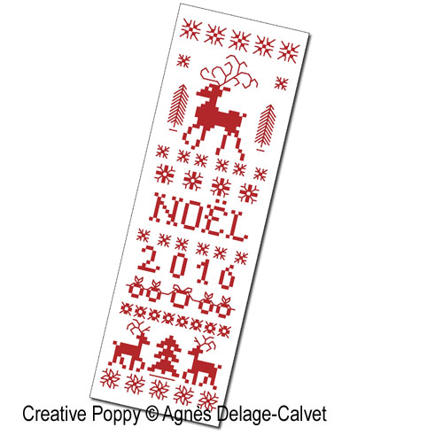 Bannière de Noël au renne, grille de broderie, création Agnès Delage-Calvet