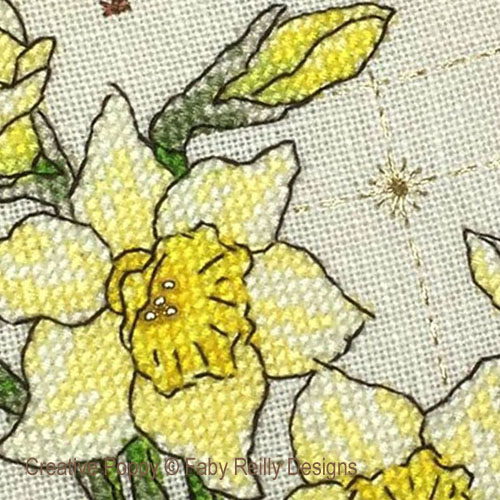 Anthea - Mars - Jonquilles, grille de broderie, création Faby Reilly