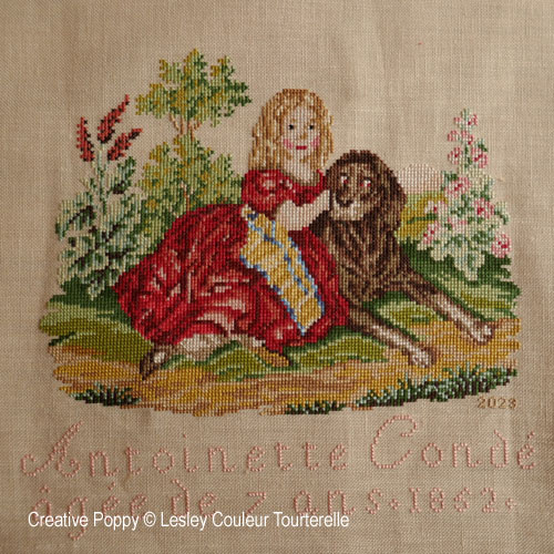 Antoinette Condé 1852, reproduction de marquoir ancien, création Couleur Tourterelle
