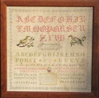 Marquoir ancien brod&eacute;: C. Mathy 1878 , grille retranscrite au point de croix