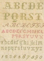 Marquoir ancien brodé: \"C. Mathy 1878\" , grille retranscrite au point de croix (zoom 3)