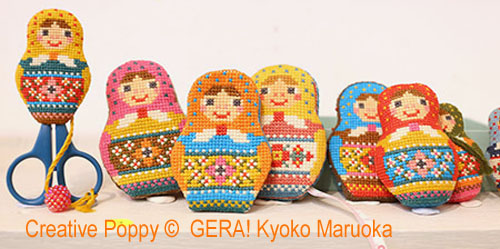 <b>Matryoshka, Trio d'accessoires de brodeuse</b><br>grille point de croix<br>création <b>Gera! Kyoko Maruoka</b>