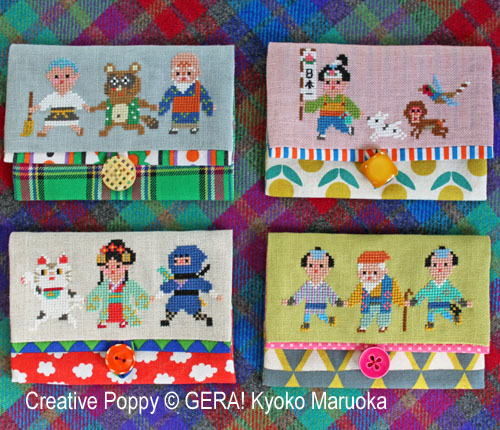 Personnages des légendes du Japon, grille de broderie, création GERA! Kyoko Maruoka