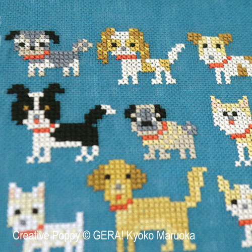 15 petits chiens - série 2, grille de broderie, création GERA! Kyoko Maruoka