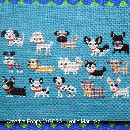 Gera! Kyoko Maruoka - 15 petits chiens, zoom 3 (grille de broderie point de croix)