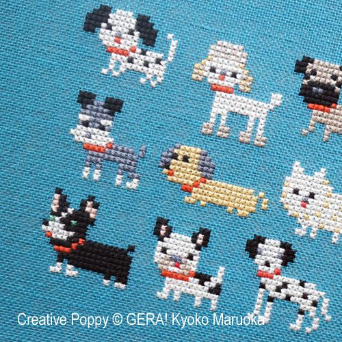 15 petits chiens - Série 1, grille de broderie, création GERA! Kyoko Maruoka