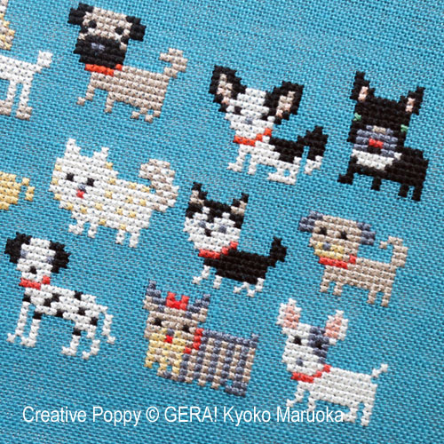 Gera! Kyoko Maruoka - 15 petits chiens, zoom 2 (grille de broderie point de croix)