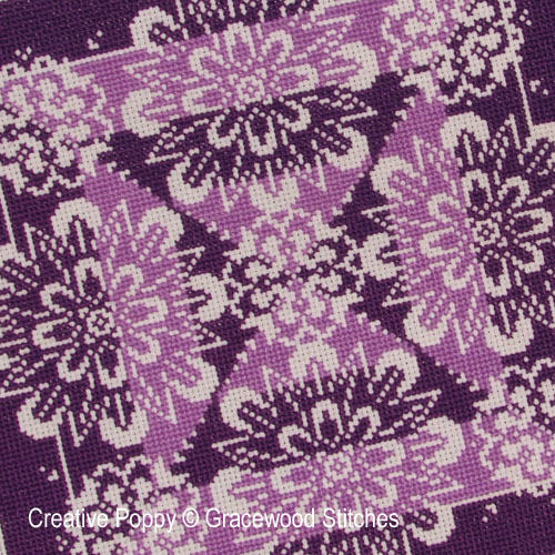 Gracewood Stitches - Traces de dentelles - Vivacité violette, zoom 3 (grille de broderie point de croix)
