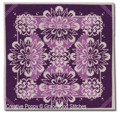 Gracewood Stitches - Traces de dentelles - Vivacité violette, zoom 4 (grille de broderie point de croix)