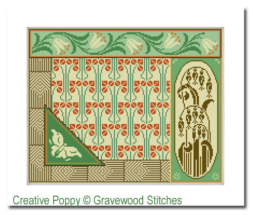 Sampler Art Déco, grille de broderie, création Gracewood Stitches