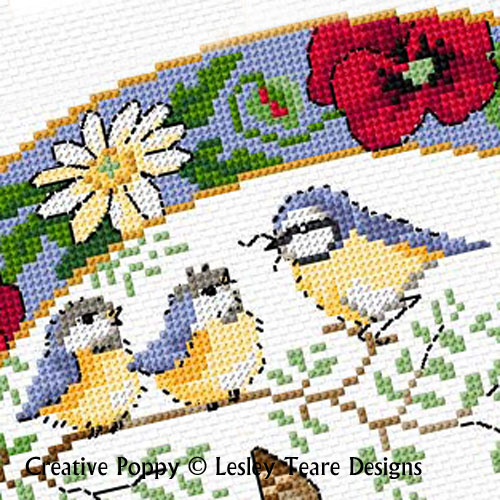 Lesley Teare - L'été des oiseaux, zoom 2 (grille de broderie point de croix)
