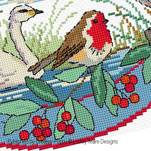 Lesley Teare - oiseaux en hiver, zoom 1 (grille de broderie point de croix)