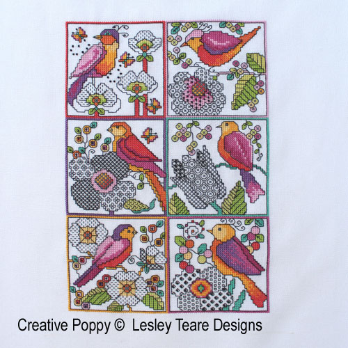 Lesley Teare - Petits motifs de Blackwork - Fleurs et oiseaux (grille de broderie point de croix)