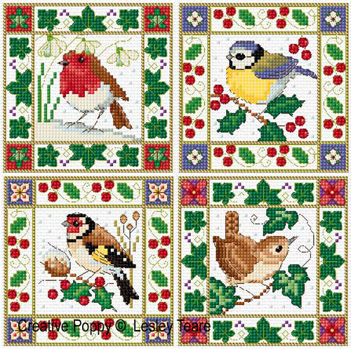 Lesley Teare - Oiseaux de Noël, zoom 1 (grille de broderie point de croix)