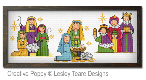 Crèche de Noël, grille de broderie, création Lesley Teare