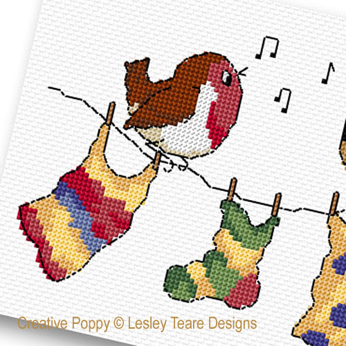 Lesley Teare Designs - La fête des oiseaux (avec ABC), détail 2 (grille point de croix)