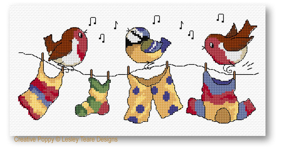 Lesley Teare Designs - La fête des oiseaux (avec ABC), détail 3 (grille point de croix)