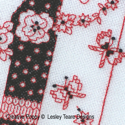 Lesley Teare - Lady en Blackwork, zoom 2 (grille de broderie)