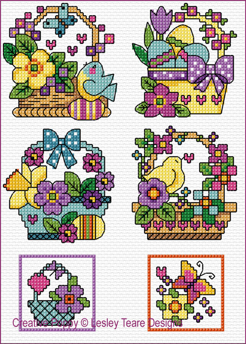 Lesley Teare Designs - Mini motifs - Paniers de Pâques (grille point de croix)