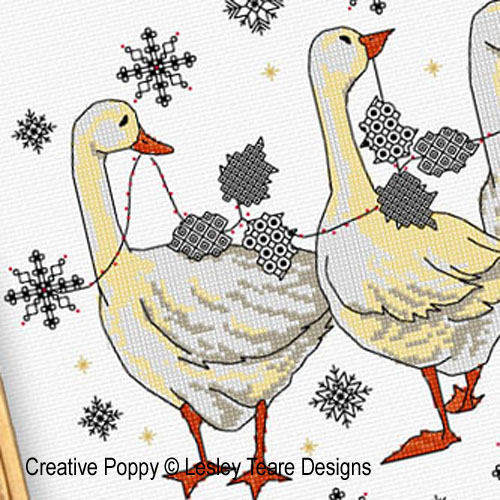 Lesley Teare Designs - Les oies de Noël, détail 1 (grille point de croix)