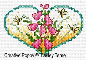 Lesley Teare - Coeurs en Fleurs, zoom 3 (grille de broderie point de croix)