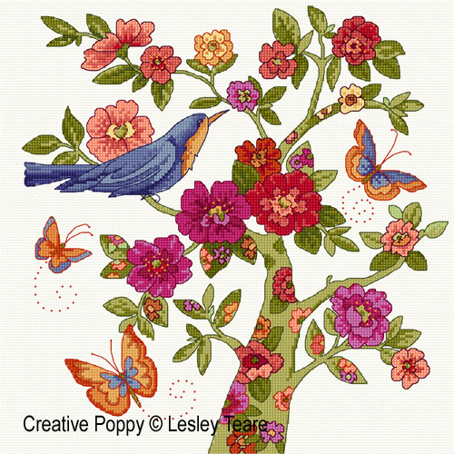 Lesley Teare - Arbre floral, zoom 1 (grille de broderie point de croix)