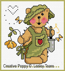 Lesley Teare - Cartes 4 motifs oursons - Garçon, zoom 2 (grille de broderie point de croix)