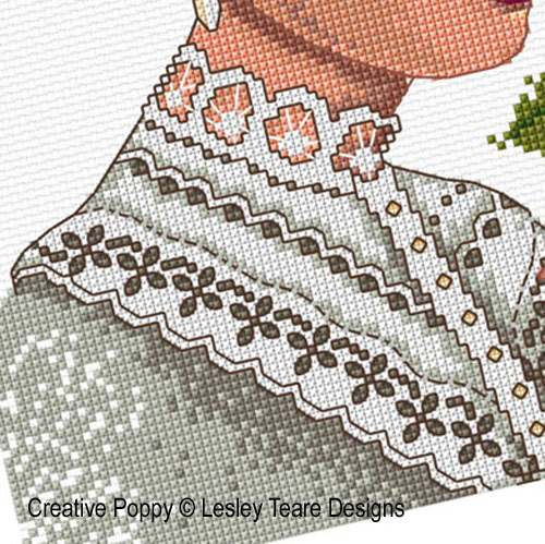 Lesley Teare - Lady victorienne au chapeau, zoom 3 (grille de broderie point de croix)